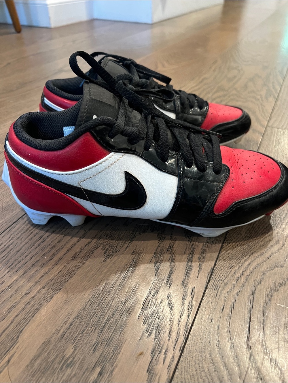 Nike Jordan Red Black White Football Cleats with Swoosh sz 8
